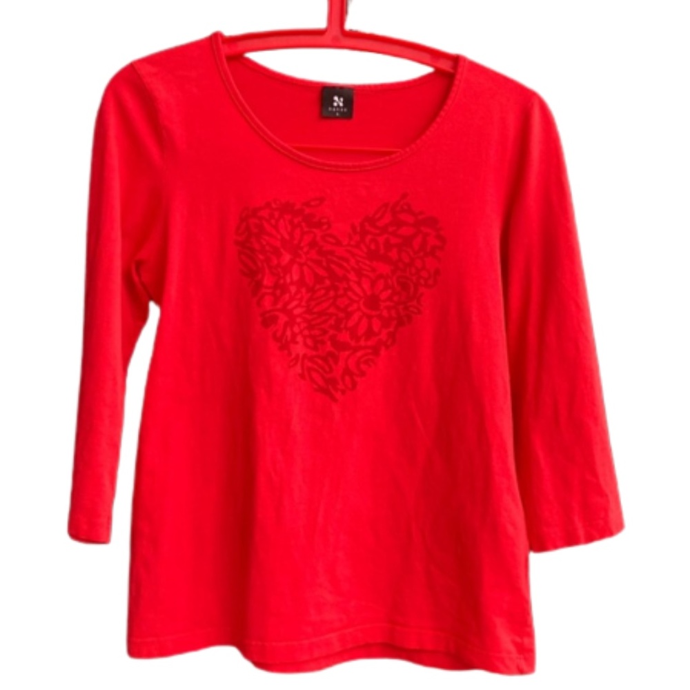 NANSO heart 3/4 sleeve shirt red Valentine's Day Women's Top